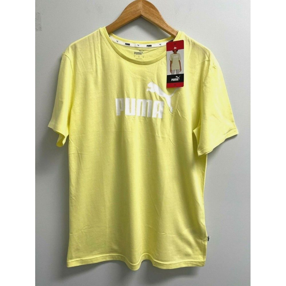 Puma Women's Size M Boyfriend‎ Logo Crewneck Tee Shirt T-Shirt Yellow White Logo